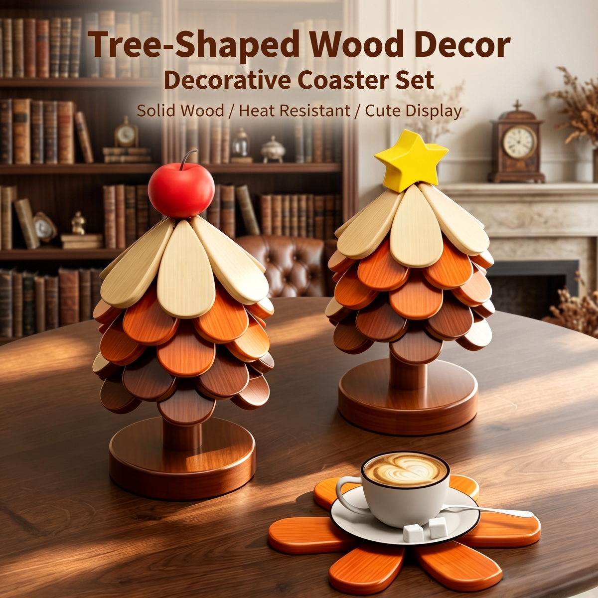 Tree-Shaped Wooden Coaster Decor Set
