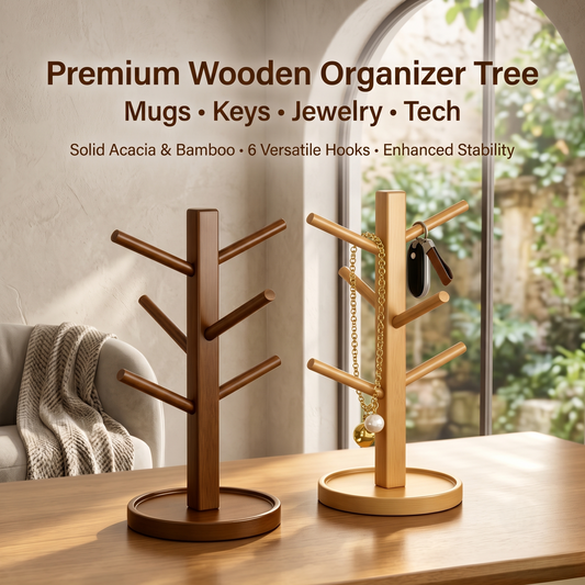 Wooden Mug Tree Organizer Stand
