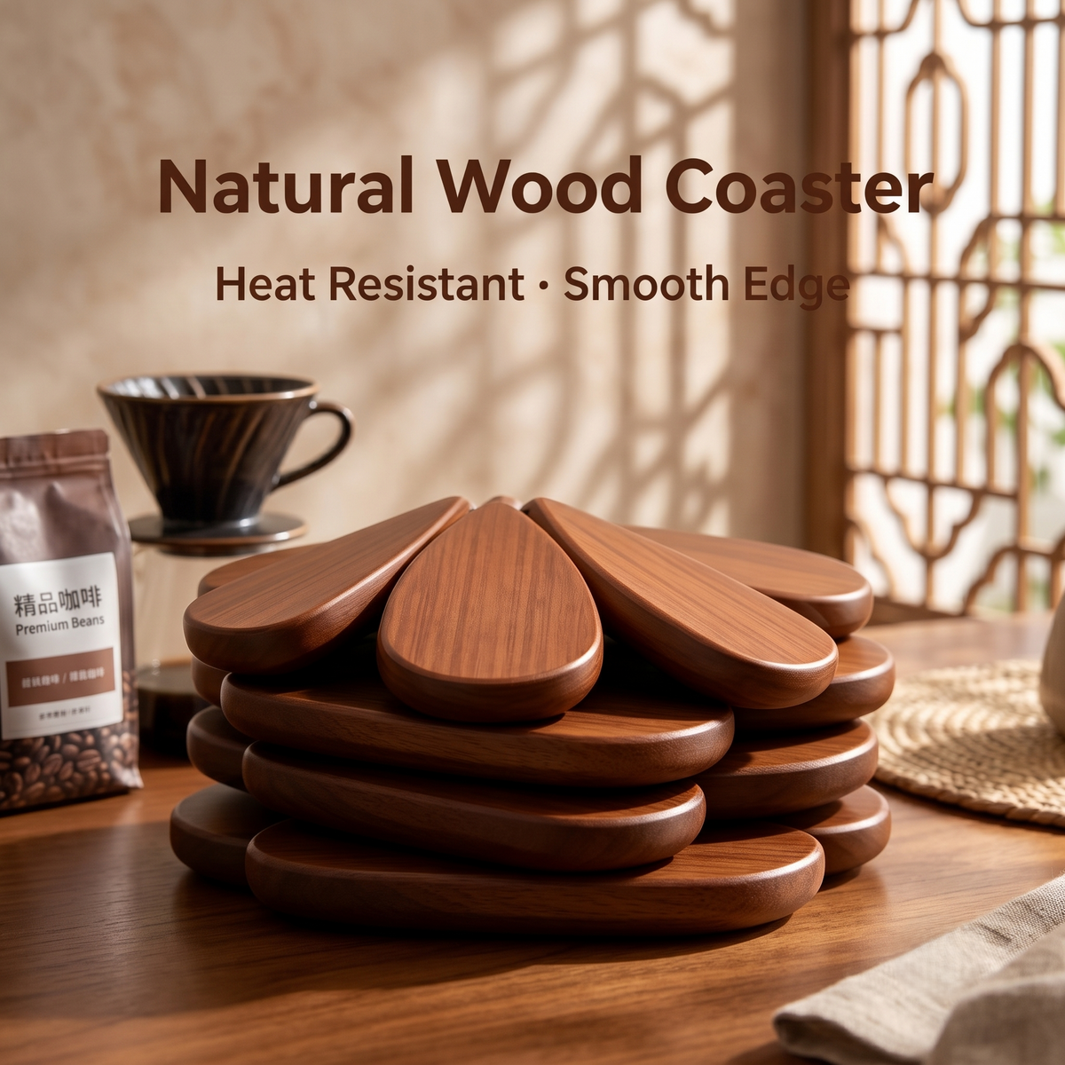 Tree-Shaped Wooden Coaster Decor Set
