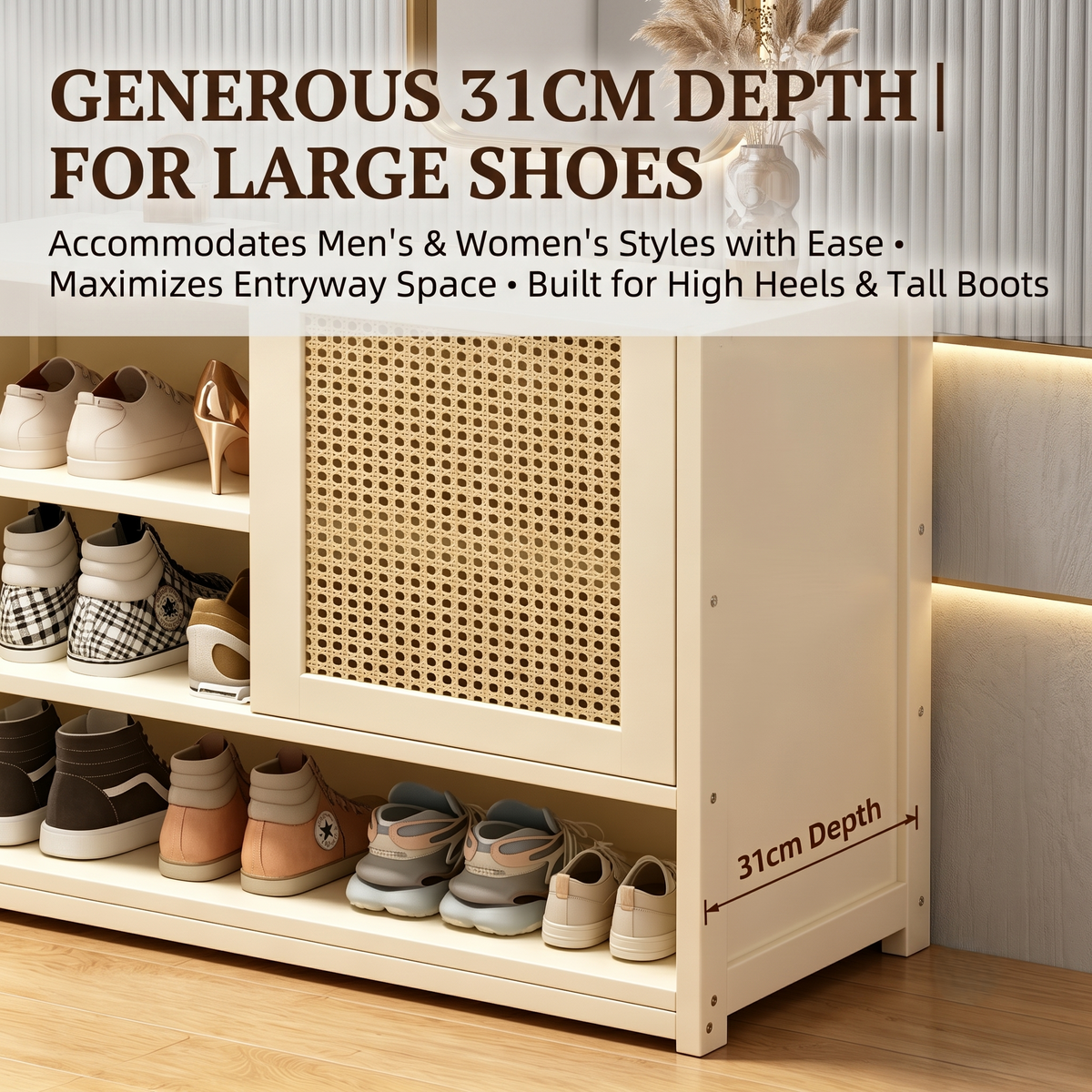 Rattan Door Wooden Shoe Storage Cabinet