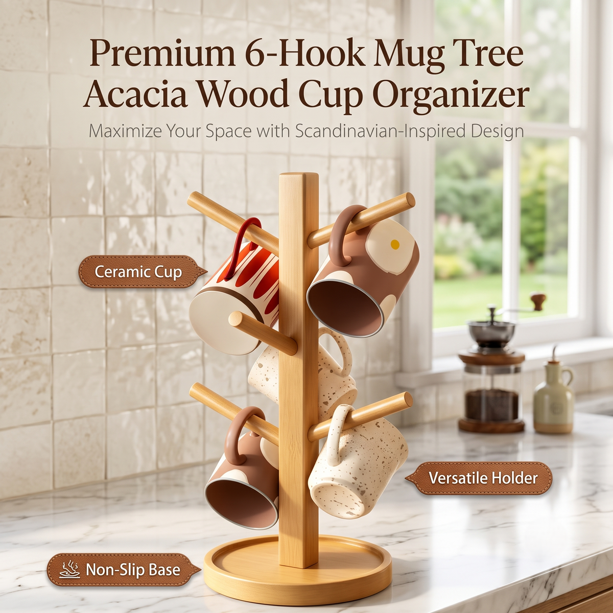 Wooden Mug Tree Organizer Stand
