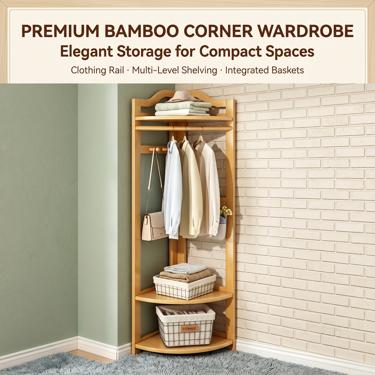 Bamboo Corner Clothes Garment Rack