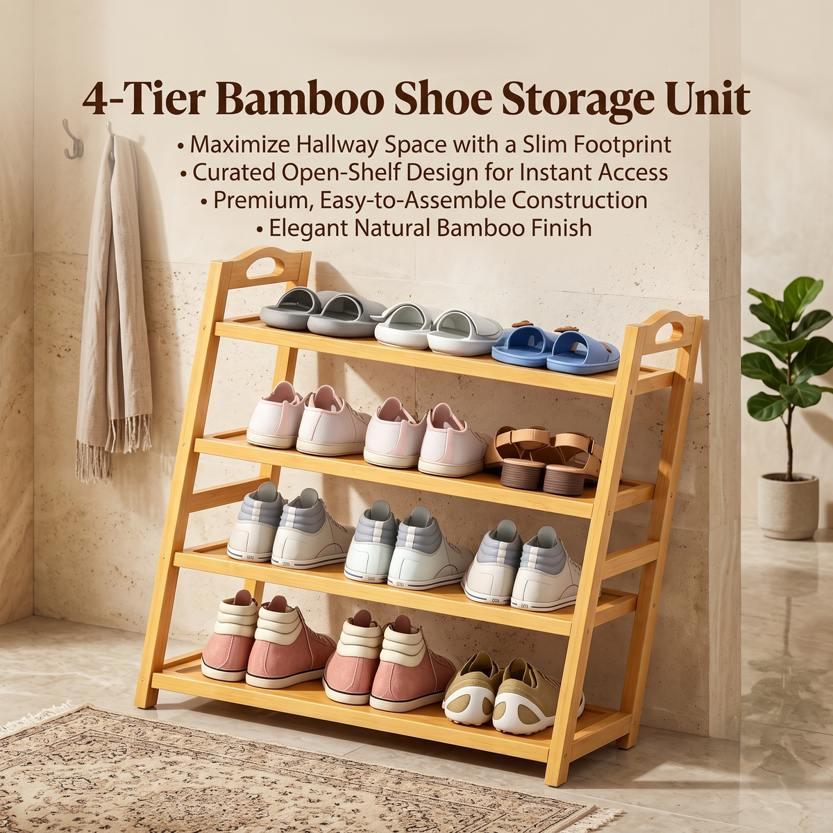 Multi-Tier Bamboo Entryway Shoe Rack
