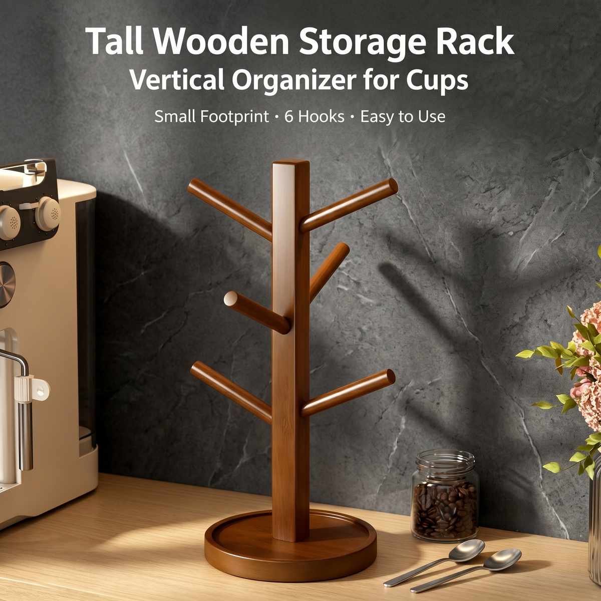 Wooden Mug Tree Organizer Stand