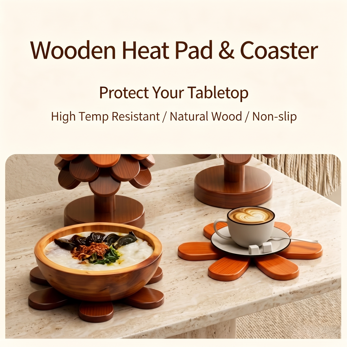 Tree-Shaped Wooden Coaster Decor Set
