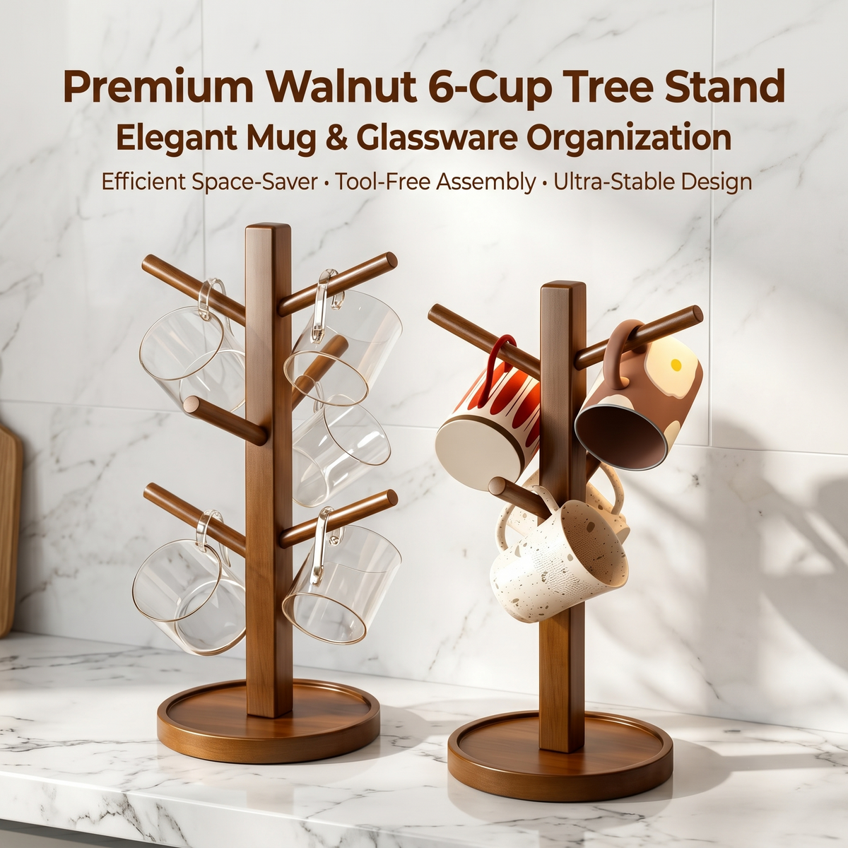 Wooden Mug Tree Organizer Stand