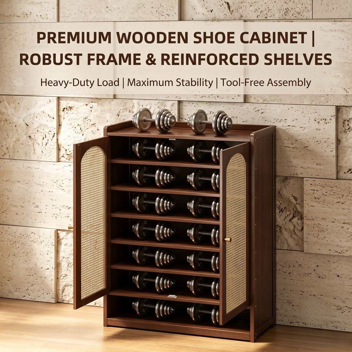 Rattan Door Wooden Shoe Storage Cabinet