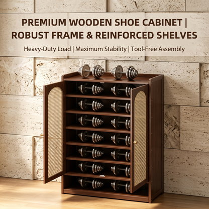 Rattan Door Wooden Shoe Storage Cabinet